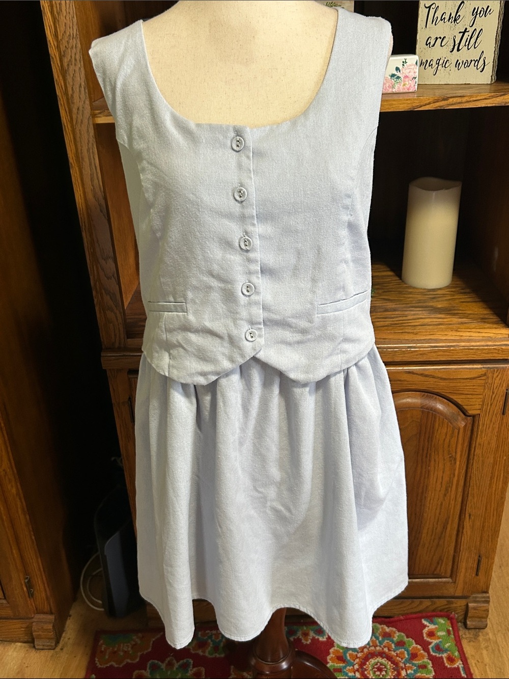 Paper Heart Sleeveless Light Blue Button-Front Mini Dress Size Large